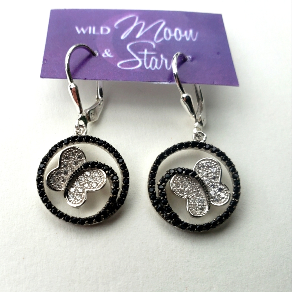 Butterfly Pave Crystals .925 sterling Silver Earrings